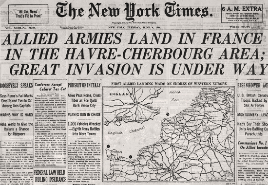 NYT-DDay D-Day Newspaper after FDR prayer