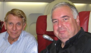 William Murray and Father Keith on a flight to the Middle East for a fact finding mission