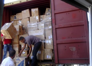 Container of aid for Christian refugees from Iraq and Syria unloaded in Jordan