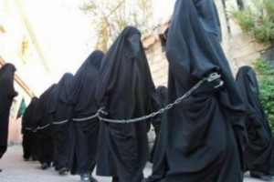 Women marched into a slave auction by the ISIL