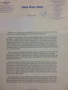 John McCain's letter in response to Post Card program. 