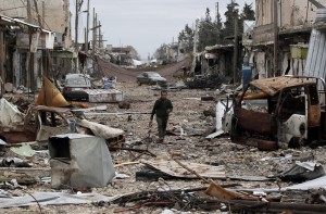 Not much is left of the mostly middle class town of Kubani as the West arms "rebel" revolutionaries to "stabilize" the area. January 2015. (Reuters/Osman Orsal)
