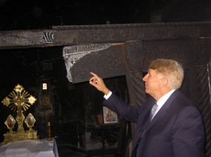 William Murray inspects the desecrated and fired Devic Monastery in Kosovo. Murray has witnessed firsthand the results of Islamic terror worldwide