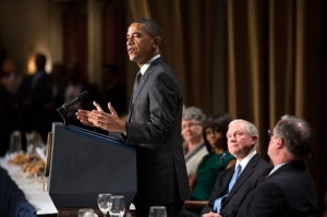 Obama attacks Christian history at prayer breakfast. (Photo from White House Internet site)