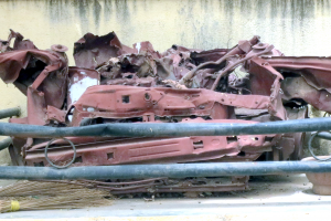 Car the suicide bomber drove on the grounds of the church as a reminder.